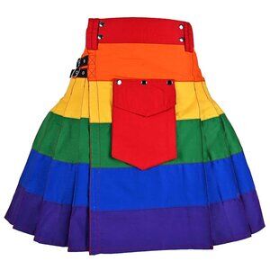 Hybrid Utility Rainbow Kilt with Removable Cargo Pocket Men Cotton Scottish Kilt